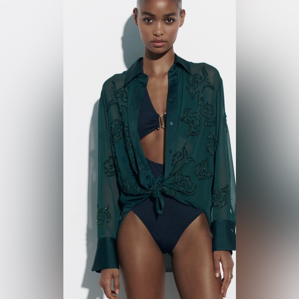 COPY - Zara Emerald Green Embroidered Blouse